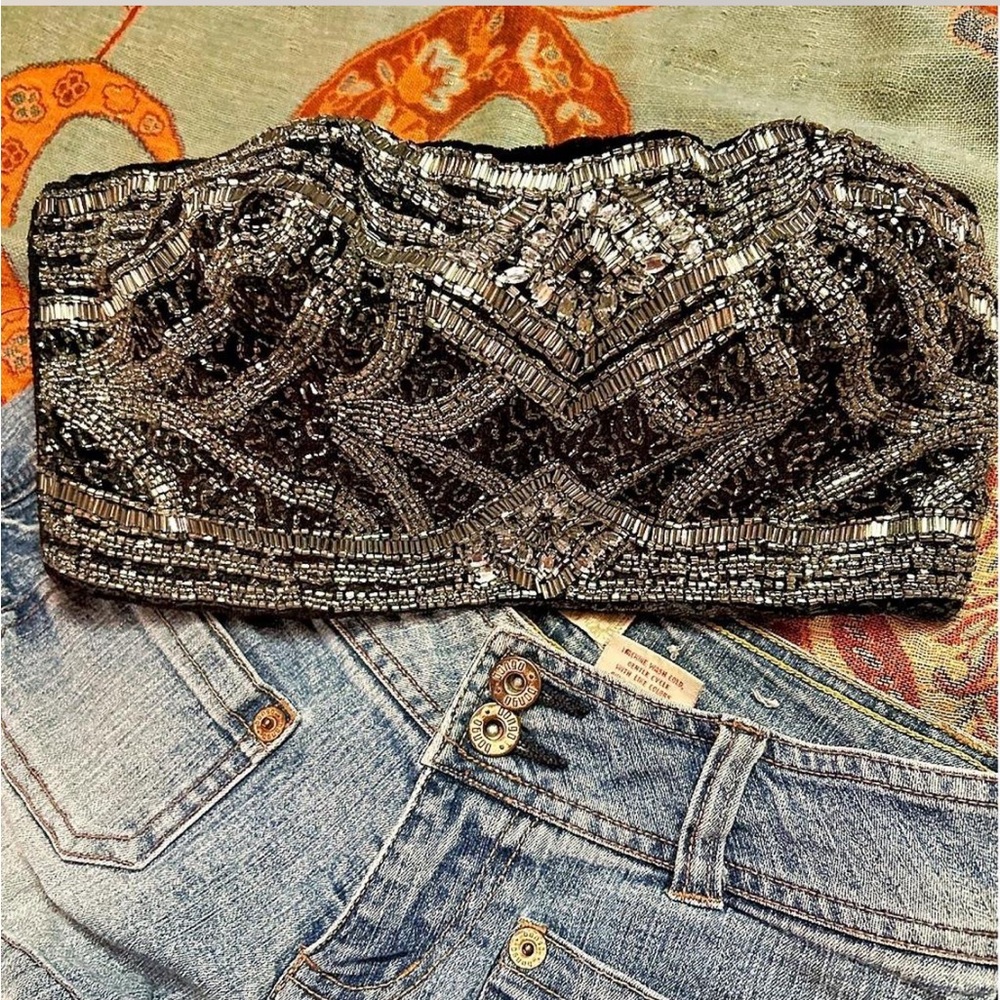 SOLD Burlesque Festival Beaded Velvet Tube Top